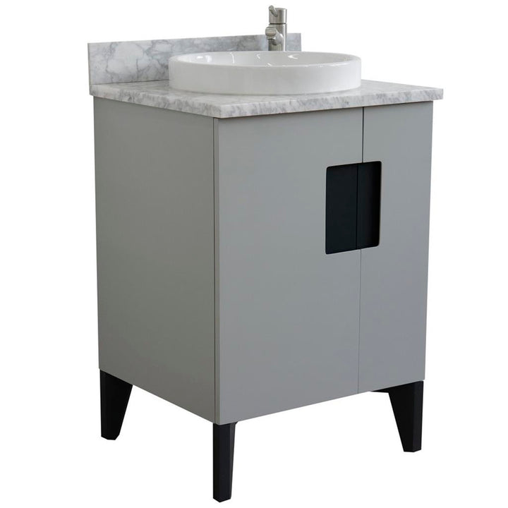 Bellaterra Home Kolb 25" Single Sink Vanity, Light Gray, Round Sink, Carrara White Marble Top#top-options_carrara-white-marble-top