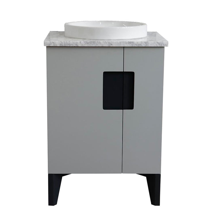 Bellaterra Home Kolb 25" Single Sink Vanity, Light Gray, Round Sink, Carrara White Marble Top#top-options_carrara-white-marble-top