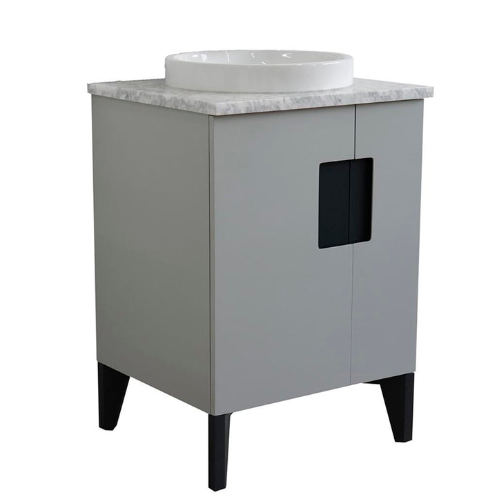 Bellaterra Home Kolb 25" Single Sink Vanity, Light Gray, Round Sink, Carrara White Marble Top#top-options_carrara-white-marble-top