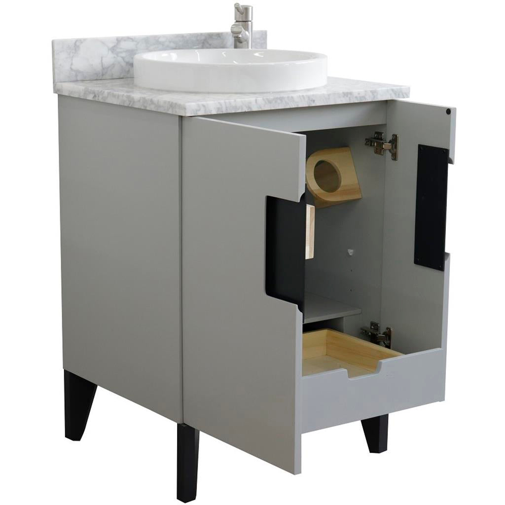 Bellaterra Home Kolb 25" Single Sink Vanity, Light Gray, Round Sink, Carrara White Marble Top#top-options_carrara-white-marble-top