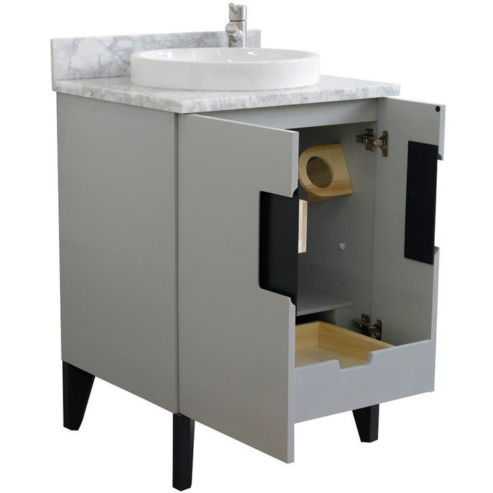 Bellaterra Home Kolb 25" Single Sink Vanity, Light Gray, Round Sink, Carrara White Marble Top#top-options_carrara-white-marble-top
