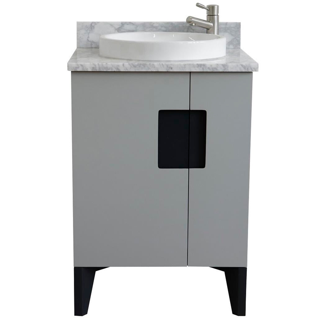 Bellaterra Home Kolb 25" Single Sink Vanity, Light Gray, Round Sink, Carrara White Marble Top#top-options_carrara-white-marble-top