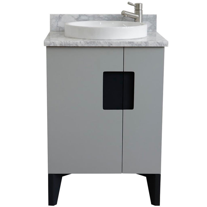 Bellaterra Home Kolb 25" Single Sink Vanity, Light Gray, Round Sink, Carrara White Marble Top#top-options_carrara-white-marble-top