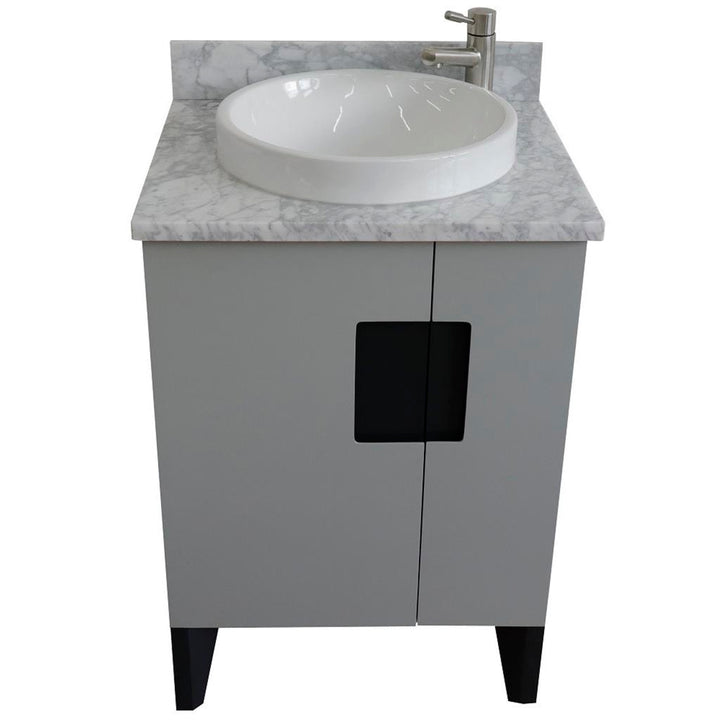 Bellaterra Home Kolb 25" Single Sink Vanity, Light Gray, Round Sink, Carrara White Marble Top#top-options_carrara-white-marble-top