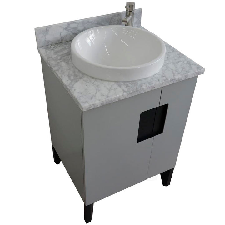 Bellaterra Home Kolb 25" Single Sink Vanity, Light Gray, Round Sink, Carrara White Marble Top#top-options_carrara-white-marble-top
