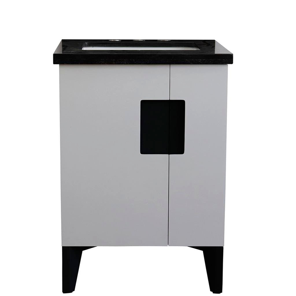 Bellaterra Home Kolb 25" Single Sink Vanity, White, Rectangle Sink, Black Galaxy Granite Top#top-options_black-galaxy-granite-top
