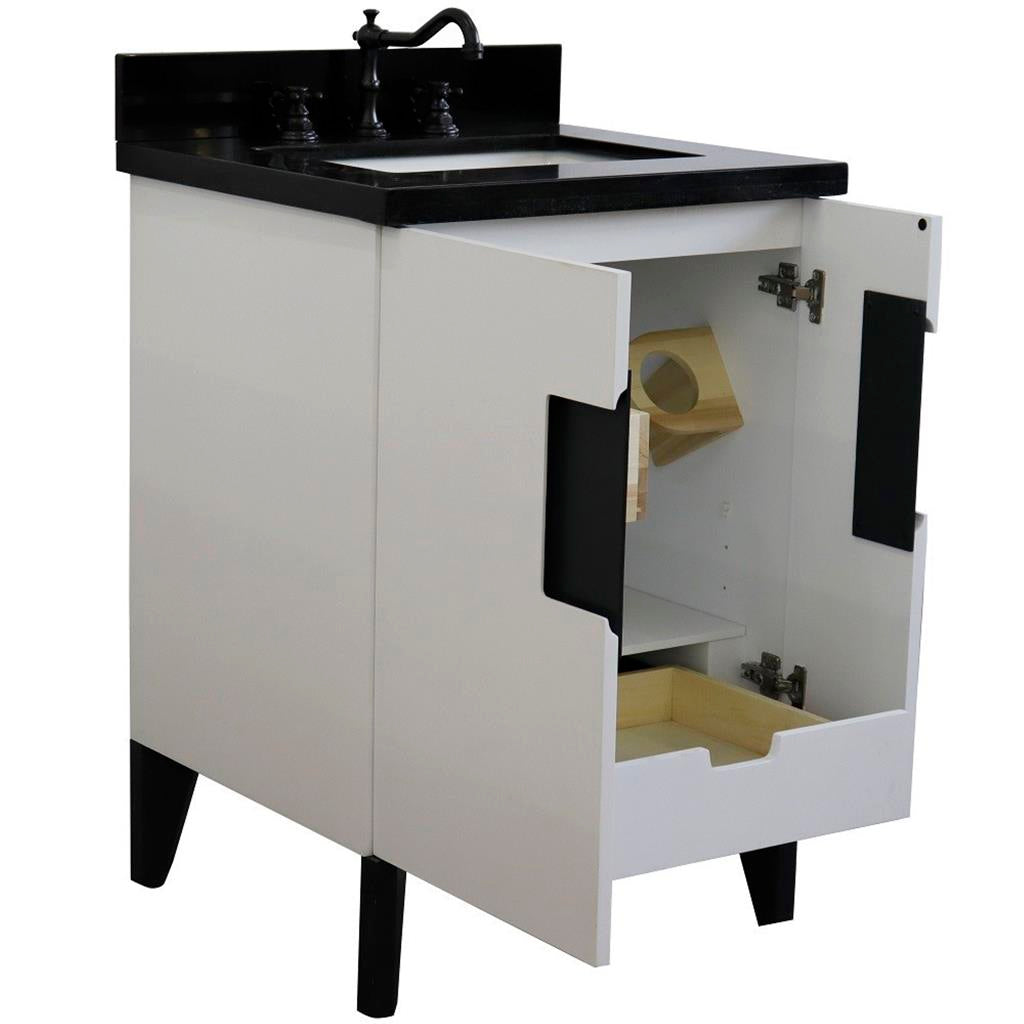 Bellaterra Home Kolb 25" Single Sink Vanity, White, Rectangle Sink, Black Galaxy Granite Top#top-options_black-galaxy-granite-top