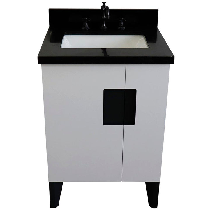 Bellaterra Home Kolb 25" Single Sink Vanity, White, Rectangle Sink, Black Galaxy Granite Top#top-options_black-galaxy-granite-top