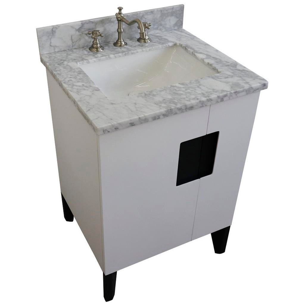 Bellaterra Home Kolb 25" Single Sink Vanity, White, Rectangle Sink, Carrara White Marble Top#top-options_carrara-white-marble-top