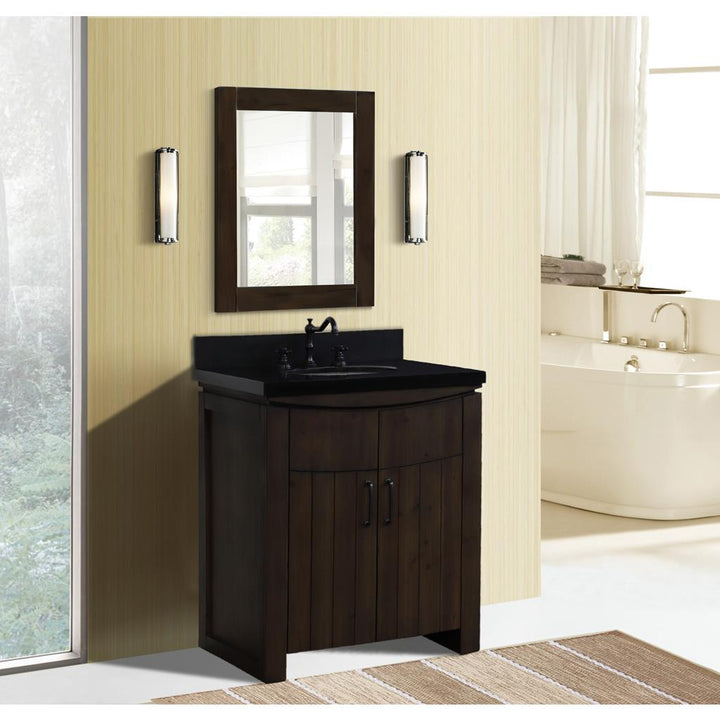 Bellaterra Natural 30" Single Vanity, Rustic Wood, Black Granite Top