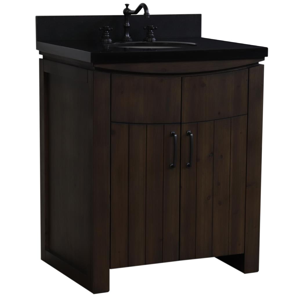 Bellaterra Natural 30" Single Vanity, Rustic Wood, Black Granite Top