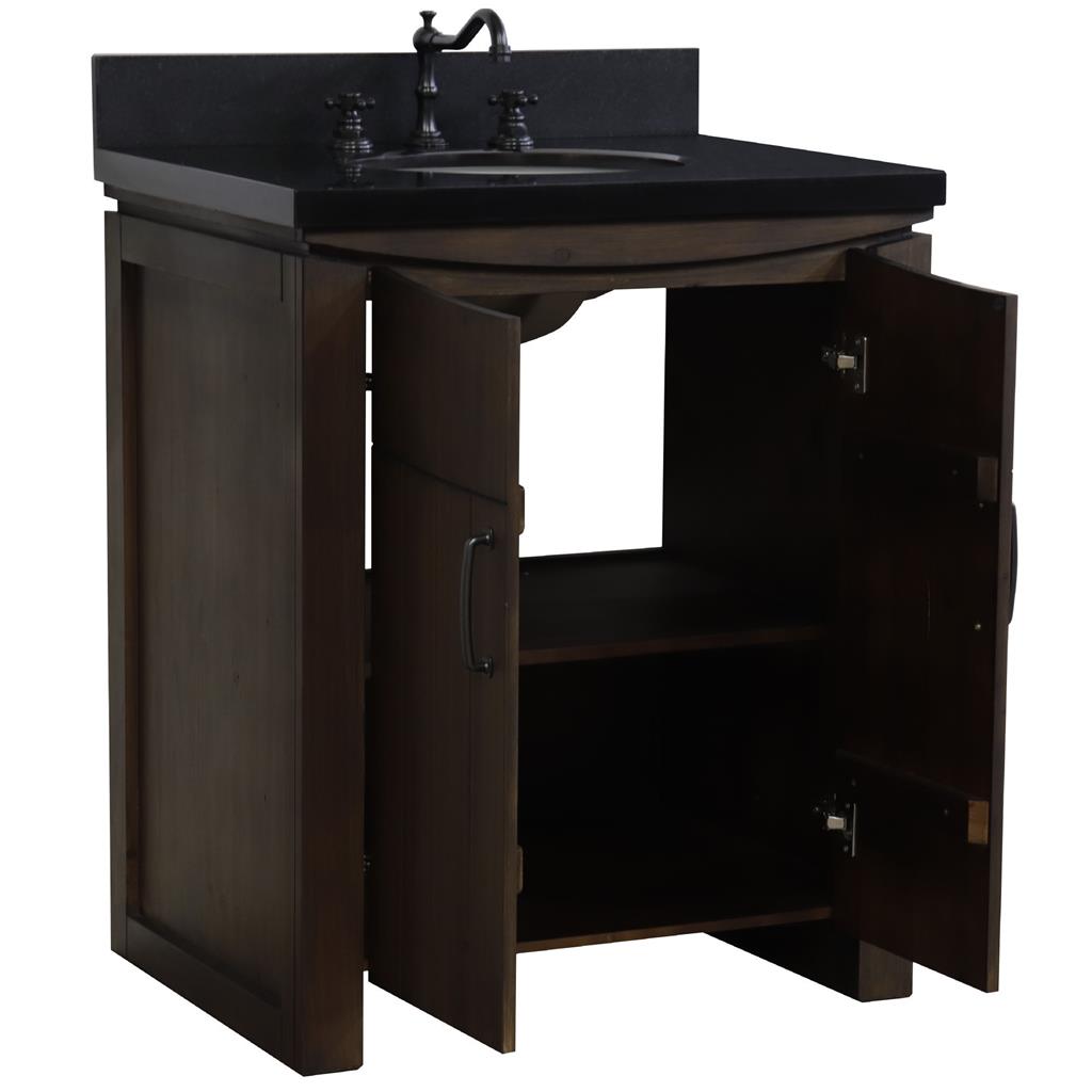 Bellaterra Natural 30" Single Vanity, Rustic Wood, Black Granite Top