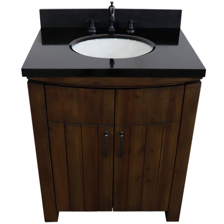 Bellaterra Natural 30" Single Vanity, Rustic Wood, Black Granite Top