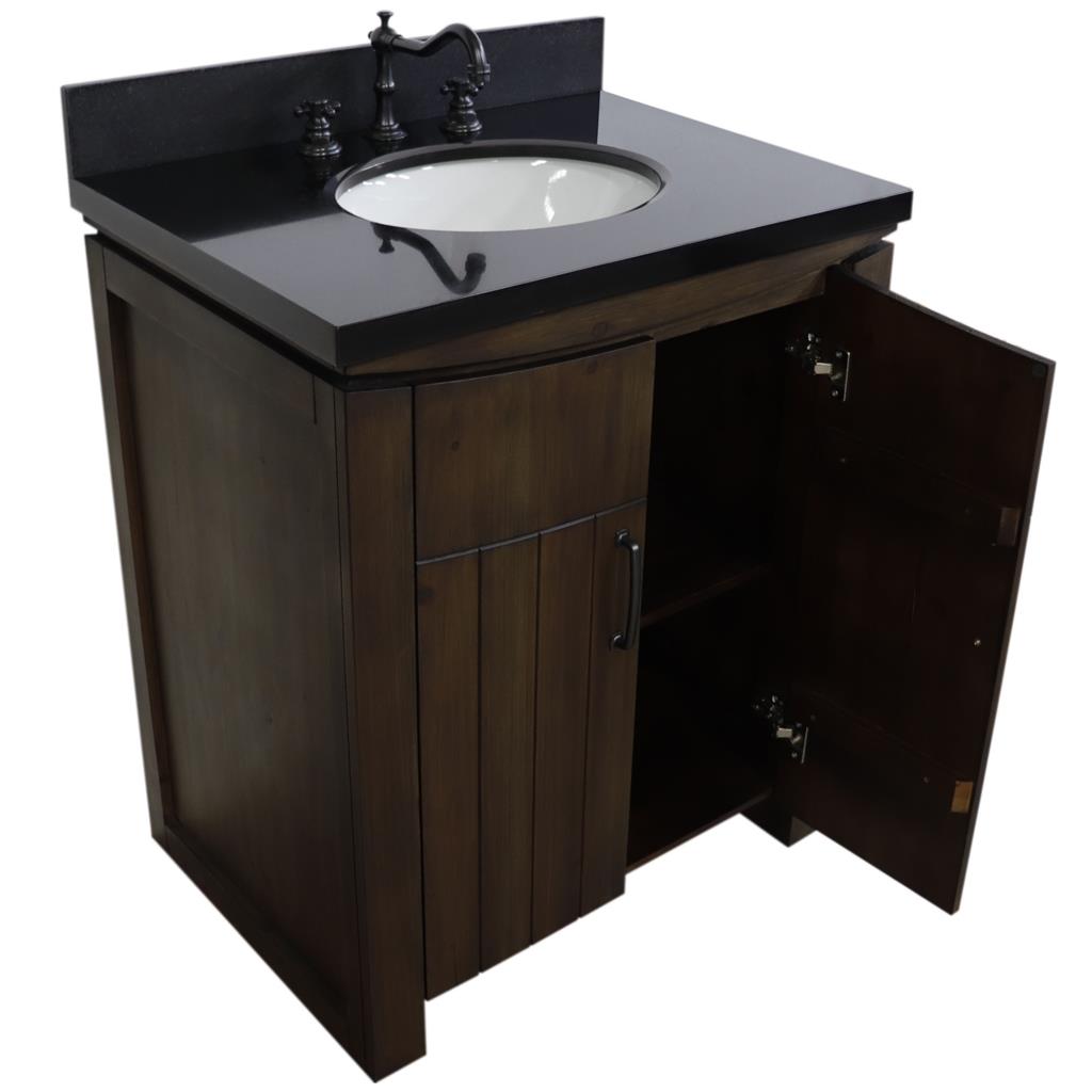 Bellaterra Natural 30" Single Vanity, Rustic Wood, Black Granite Top