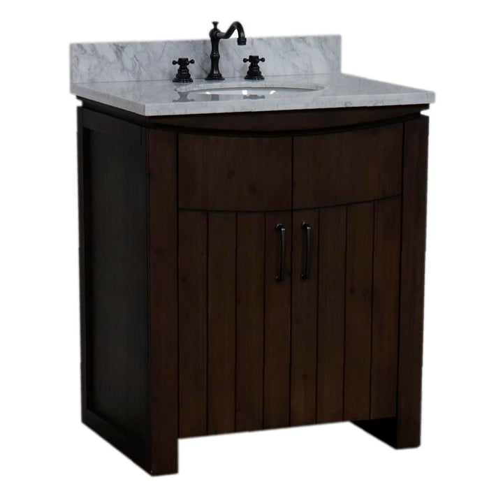 Bellaterra Natural 30" Single Vanity, Rustic Wood, White Marble Top