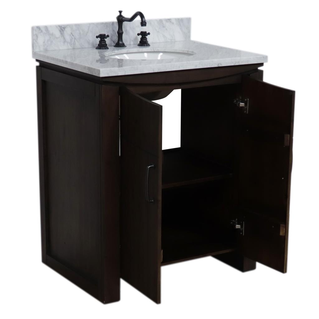 Bellaterra Natural 30" Single Vanity, Rustic Wood, White Marble Top