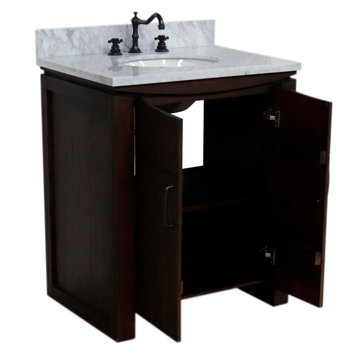 Bellaterra Natural 30" Single Vanity, Rustic Wood, White Marble Top