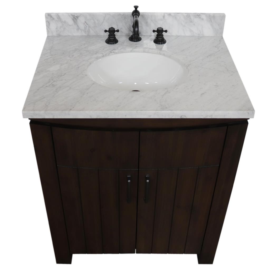 Bellaterra Natural 30" Single Vanity, Rustic Wood, White Marble Top