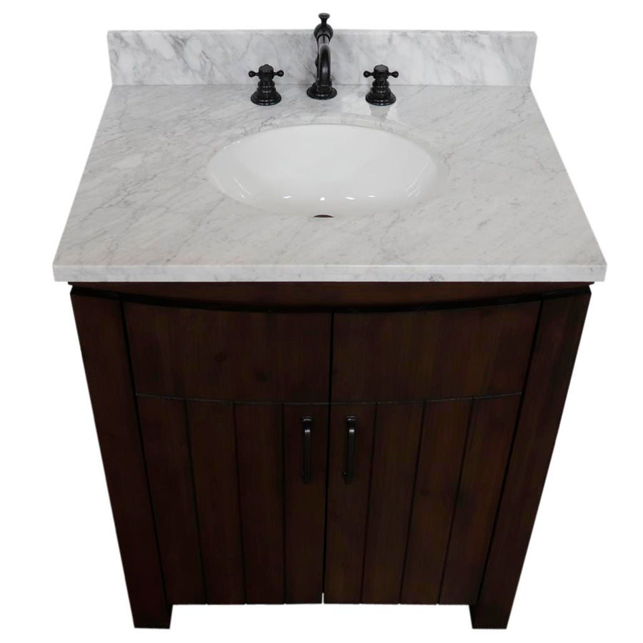 Bellaterra Natural 30" Single Vanity, Rustic Wood, White Marble Top