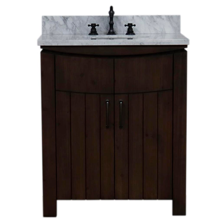 Bellaterra Natural 30" Single Vanity, Rustic Wood, White Marble Top