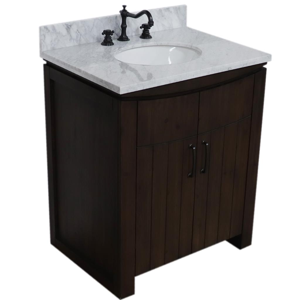 Bellaterra Natural 30" Single Vanity, Rustic Wood, White Marble Top