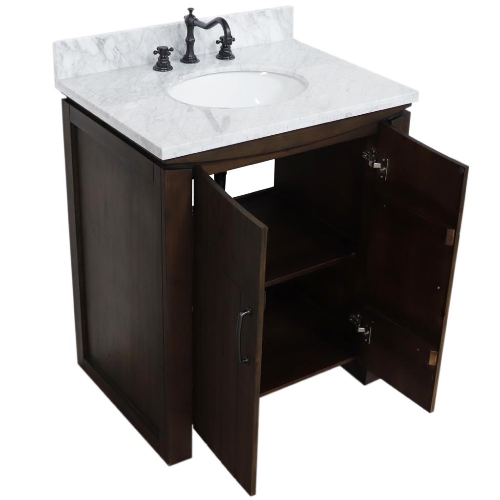 Bellaterra Natural 30" Single Vanity, Rustic Wood, White Marble Top