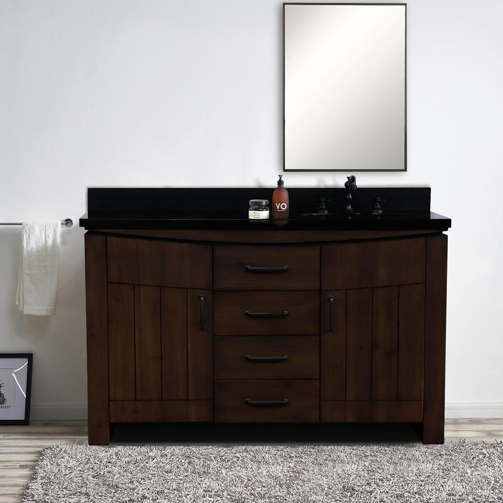 Bellaterra Natural 48" Single Vanity, Rustic Wood, Black Granite Top