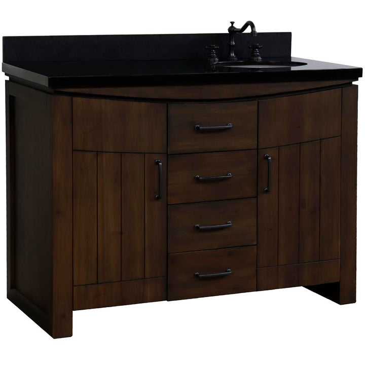 Bellaterra Natural 48" Single Vanity, Rustic Wood, Black Granite Top