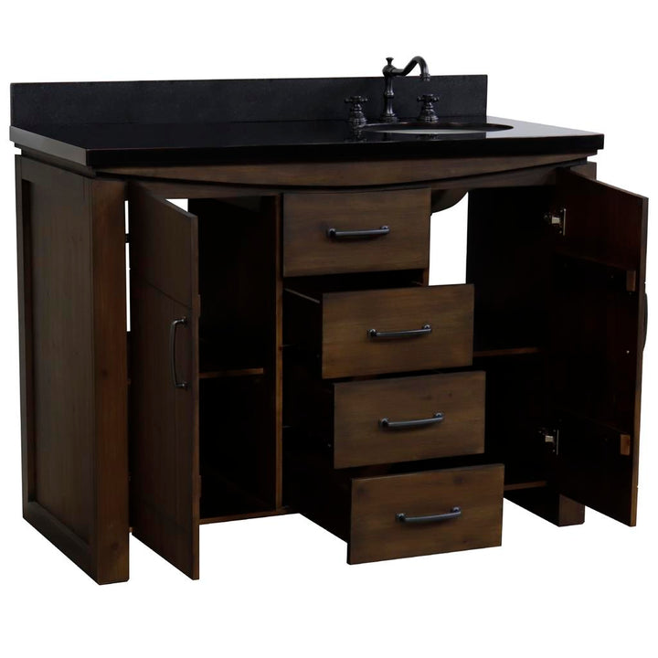 Bellaterra Natural 48" Single Vanity, Rustic Wood, Black Granite Top