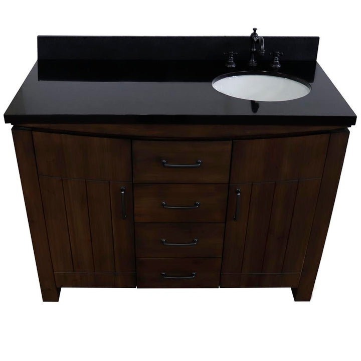 Bellaterra Natural 48" Single Vanity, Rustic Wood, Black Granite Top