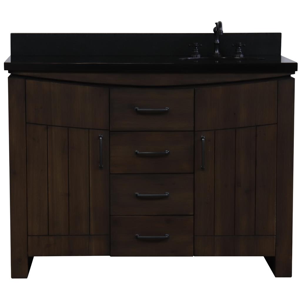 Bellaterra Natural 48" Single Vanity, Rustic Wood, Black Granite Top