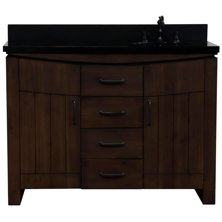 Bellaterra Natural 48" Single Vanity, Rustic Wood, Black Granite Top