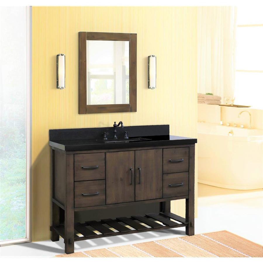 Bellaterra Natural 48" Single Vanity, Rustic Wood, Black Galaxy Granite Top