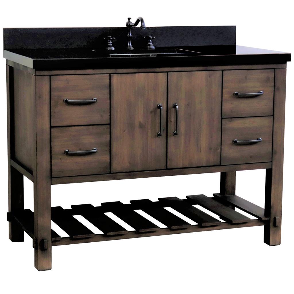 Bellaterra Natural 48" Single Vanity, Rustic Wood, Black Galaxy Granite Top