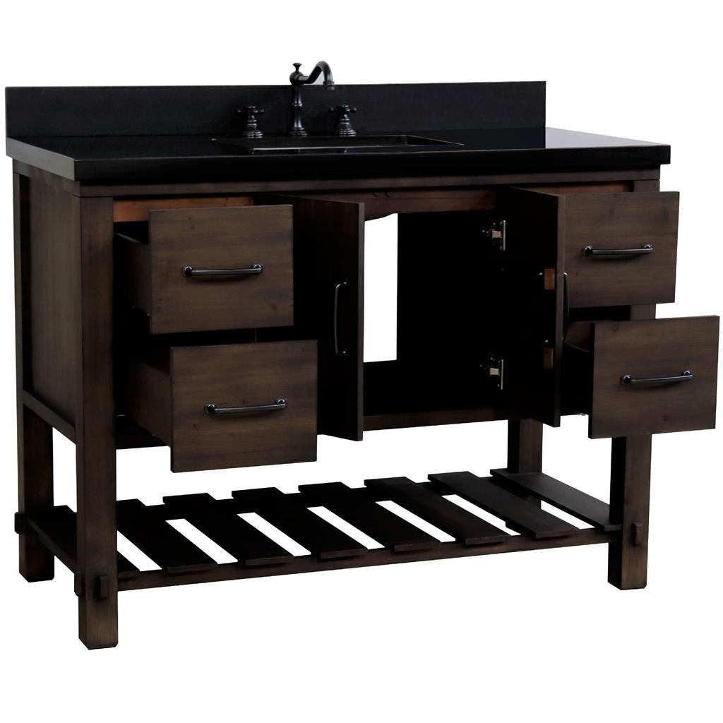 Bellaterra Natural 48" Single Vanity, Rustic Wood, Black Galaxy Granite Top