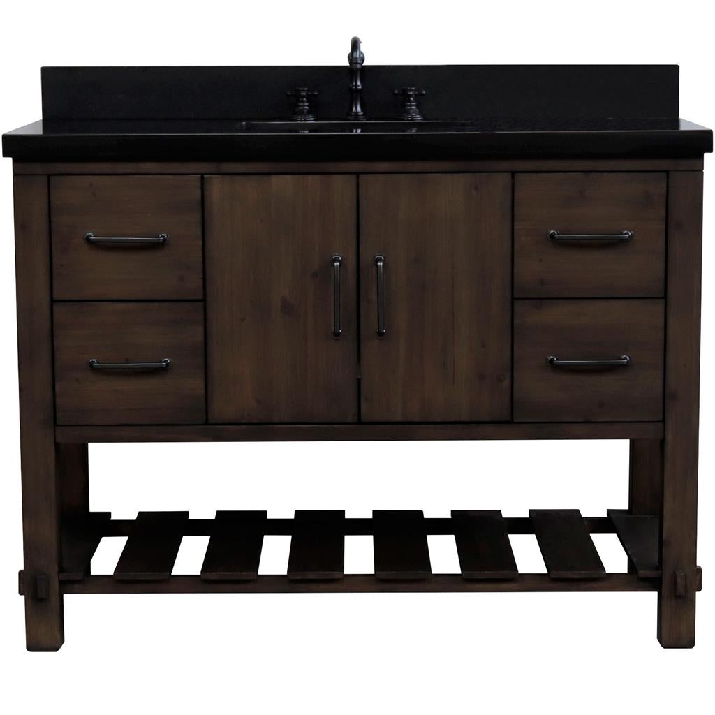 Bellaterra Natural 48" Single Vanity, Rustic Wood, Black Galaxy Granite Top