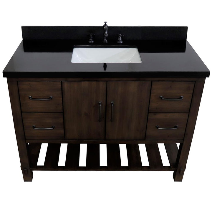 Bellaterra Natural 48" Single Vanity, Rustic Wood, Black Galaxy Granite Top