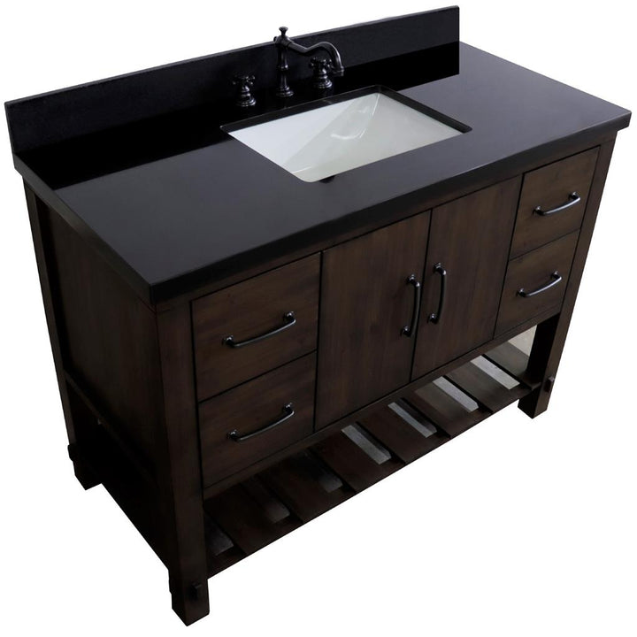 Bellaterra Natural 48" Single Vanity, Rustic Wood, Black Galaxy Granite Top