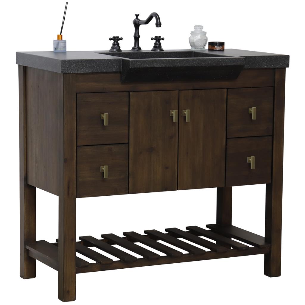 Bellaterra Natural 39" Single Vanity, Rustic Wood, Black Concrete Top