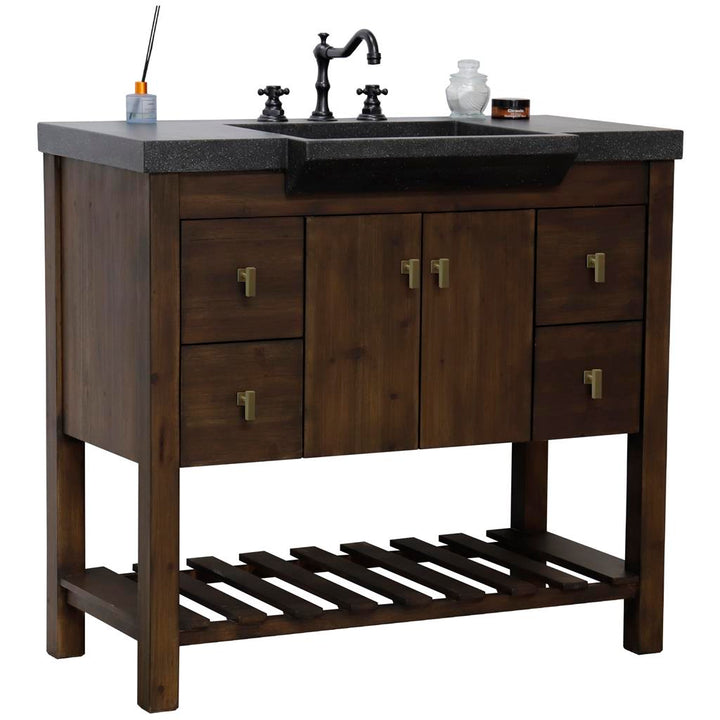 Bellaterra Natural 39" Single Vanity, Rustic Wood, Black Concrete Top