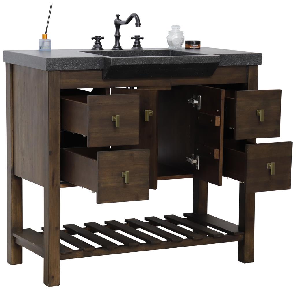 Bellaterra Natural 39" Single Vanity, Rustic Wood, Black Concrete Top