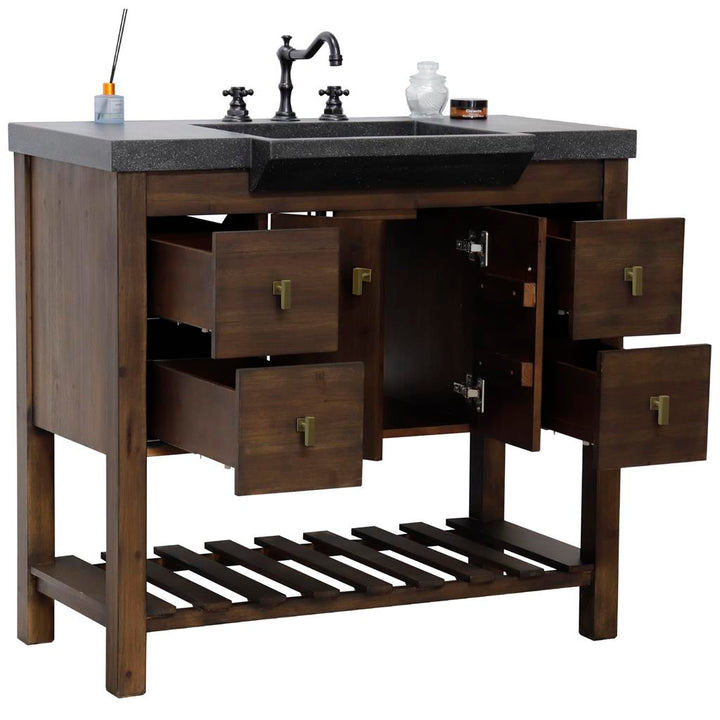 Bellaterra Natural 39" Single Vanity, Rustic Wood, Black Concrete Top