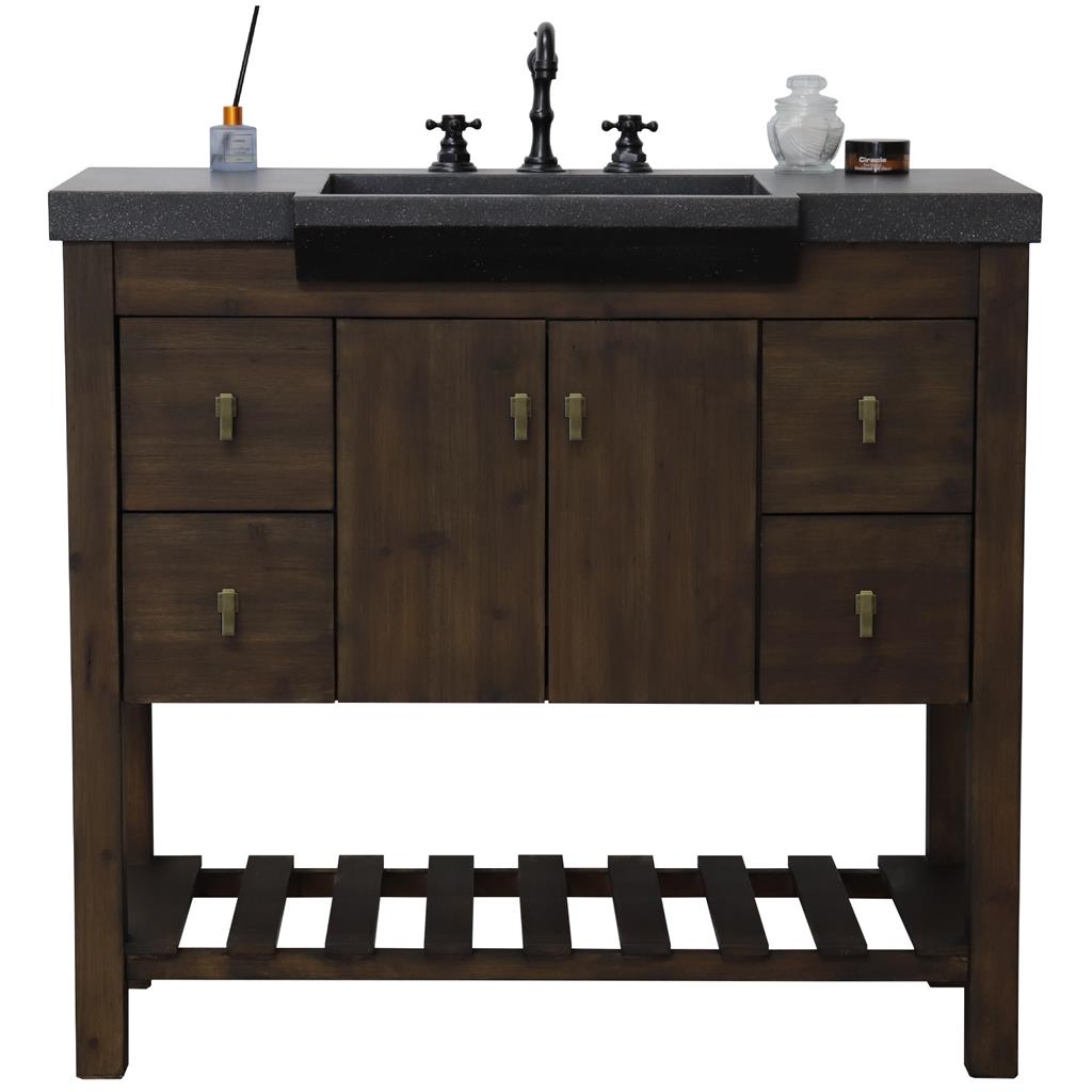 Bellaterra Natural 39" Single Vanity, Rustic Wood, Black Concrete Top