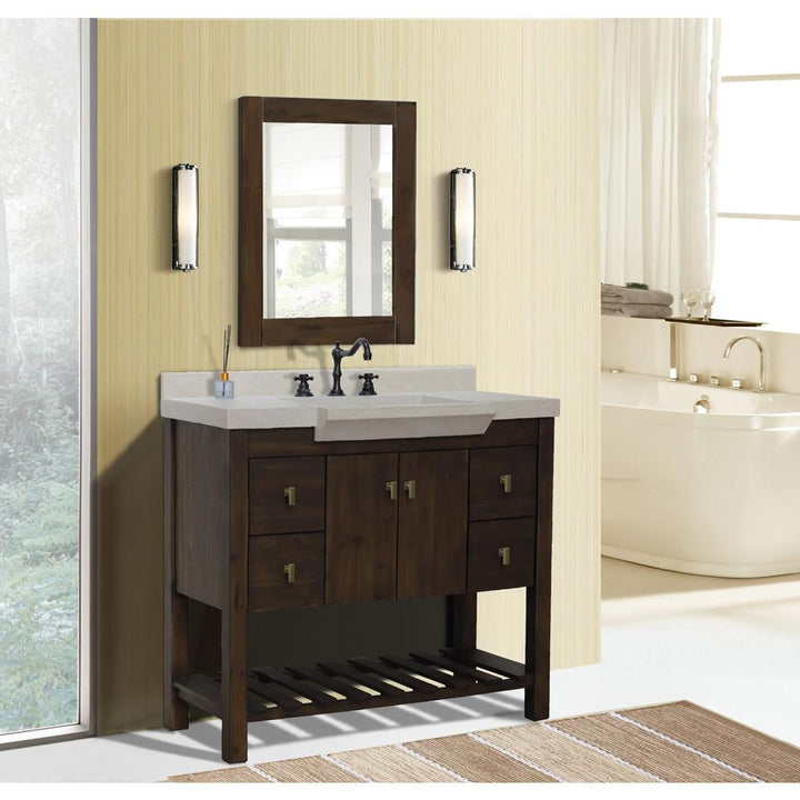 Bellaterra Natural 39" Single Vanity, Rustic Wood, Sandy White Concrete Top