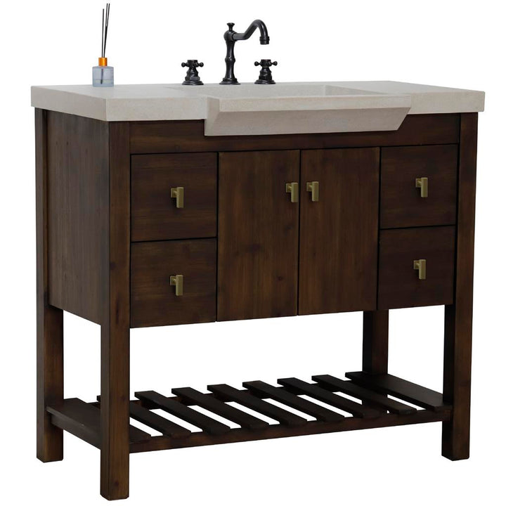 Bellaterra Natural 39" Single Vanity, Rustic Wood, Sandy White Concrete Top