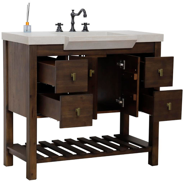 Bellaterra Natural 39" Single Vanity, Rustic Wood, Sandy White Concrete Top