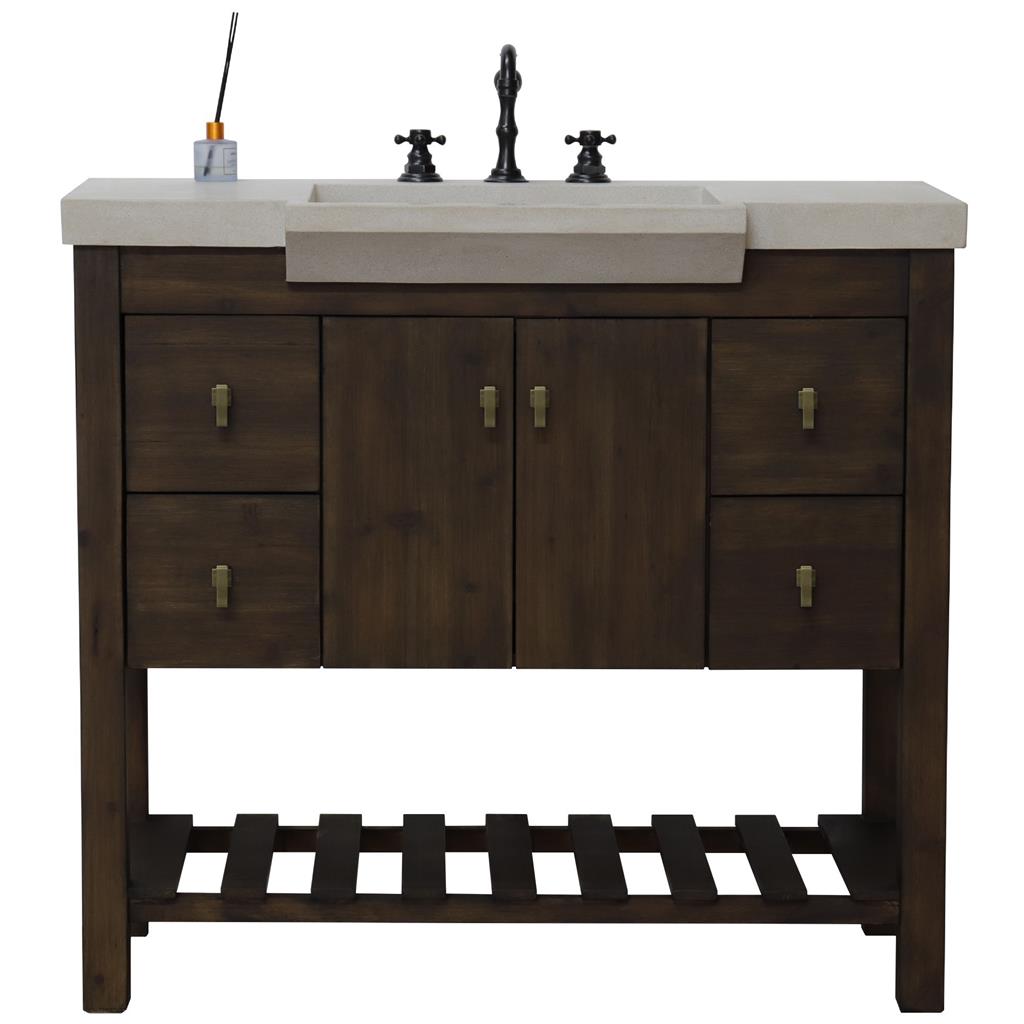 Bellaterra Natural 39" Single Vanity, Rustic Wood, Sandy White Concrete Top