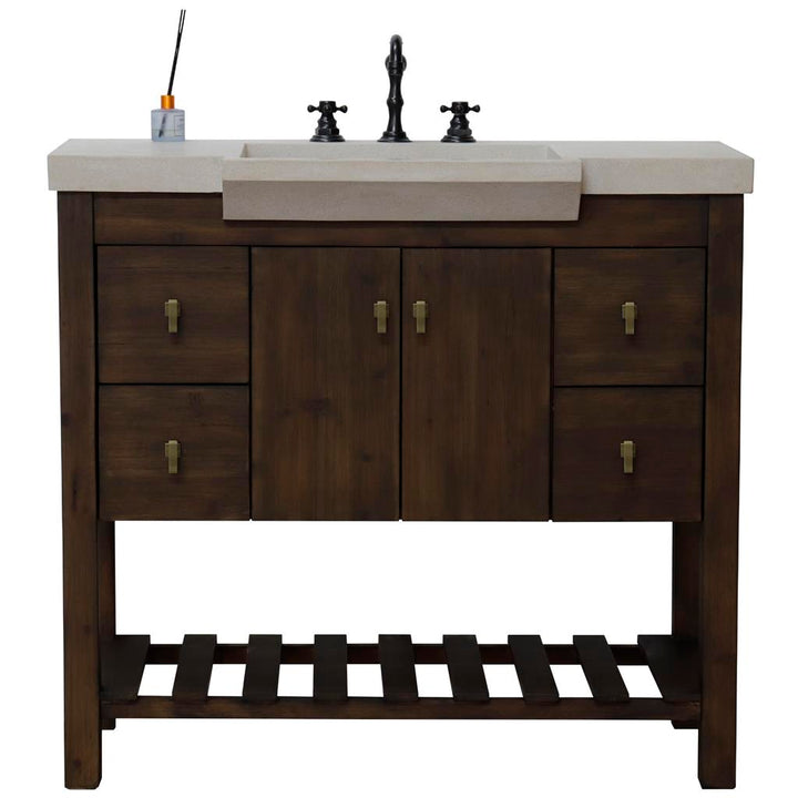 Bellaterra Natural 39" Single Vanity, Rustic Wood, Sandy White Concrete Top