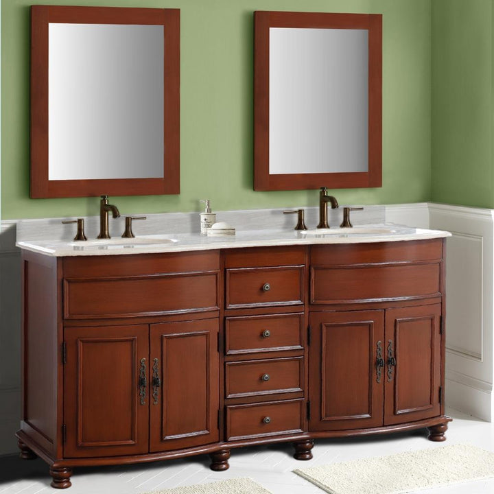 Bellaterra Evelina 62" Double Vanity Walnut, Cream Marble Top