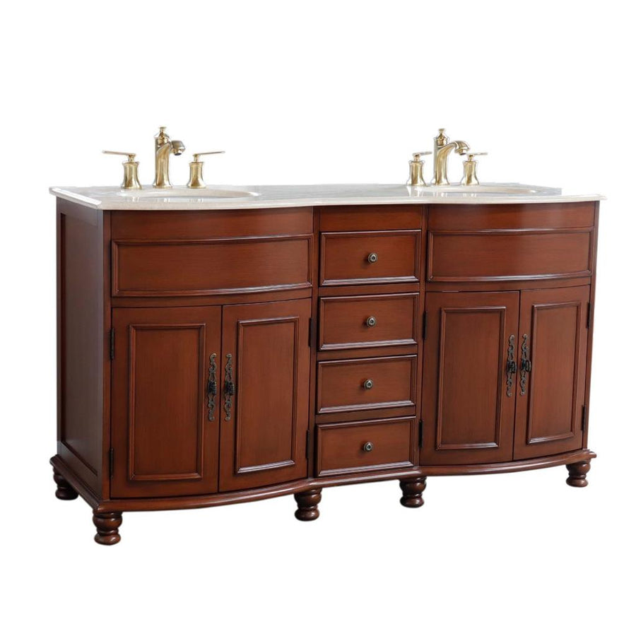 Bellaterra Evelina 62" Double Vanity Walnut, Cream Marble Top